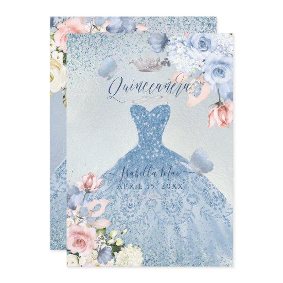 PixDezines Dusty Blue Blush Roses Quinceanera