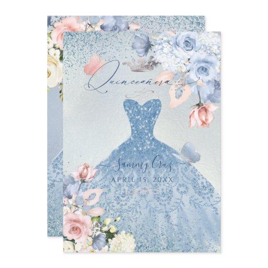 PixDezines Dusty Blue Roses Quinceanera