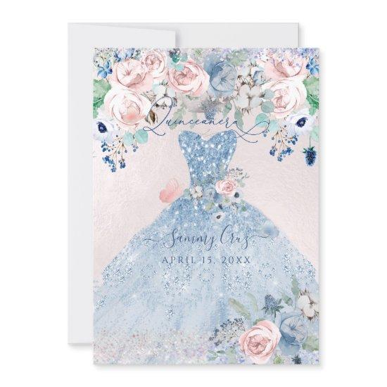 PixDezines Dusty Pink Blue Peonies Quinceanera
