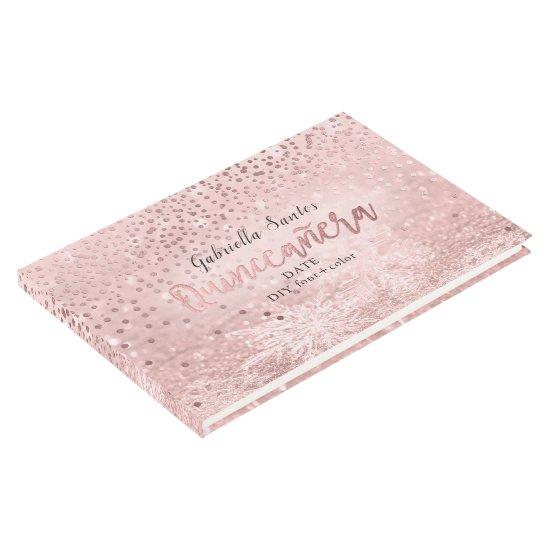 PixDezines FAUX ROSE GOLD CONFETTI+SNOW BOKEH Guest Book