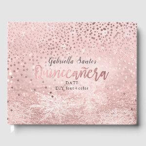 PixDezines FAUX ROSE GOLD CONFETTI+SNOW BOKEH Guest Book