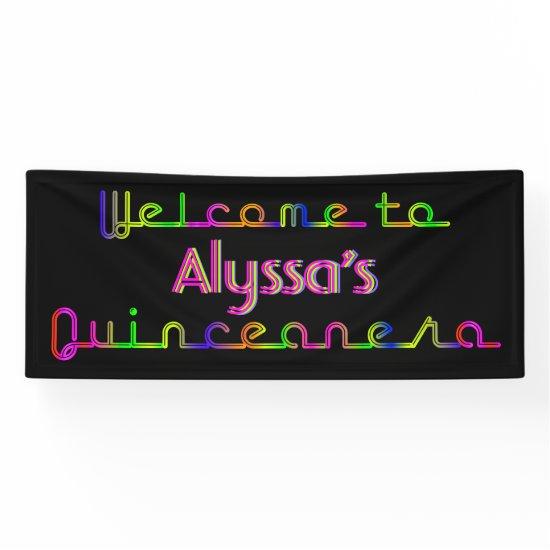PixDezines Neon Lights Quinceanera Banner 6'x2.5'