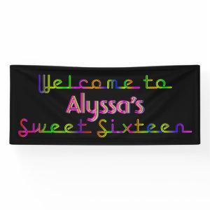 PixDezines Neon Lights Sweet 16 Banner 6'x2.5'