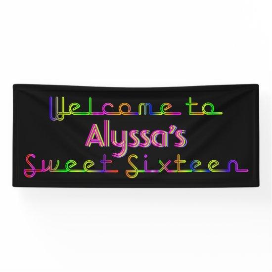 PixDezines Neon Lights Sweet 16 Banner 6'x2.5'
