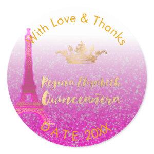 PixDezines Neon Pink Eiffel/Sweet 15/DIY Thank You Classic Round Sticker
