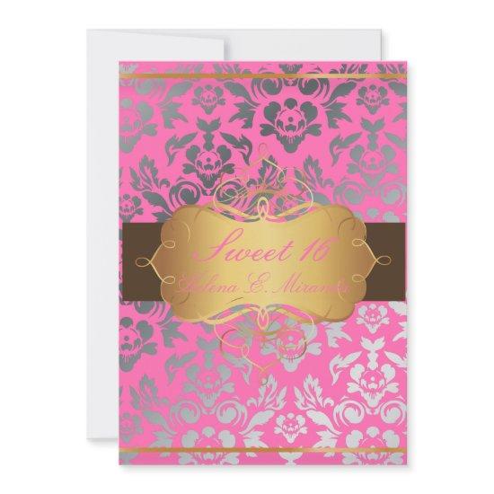 PixDezines Pink Damask/Sweet 16/tiara/diy colors