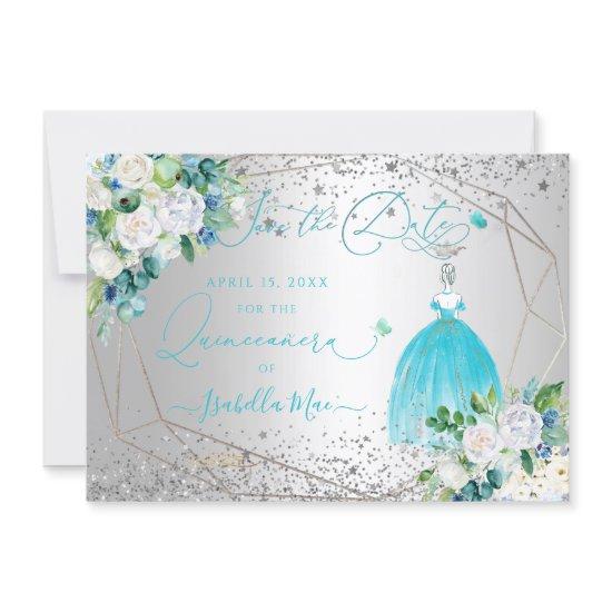 PixDezines Quinceanera Aqua Blue Dress Save Date