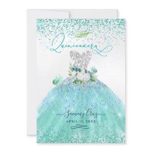 PixDezines Quinceanera Aqua Teal Glitter Gown