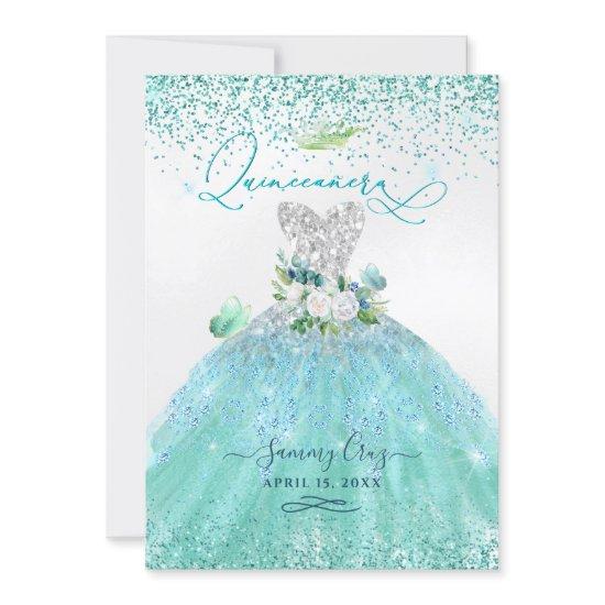 PixDezines Quinceanera Aqua Teal Glitter Gown