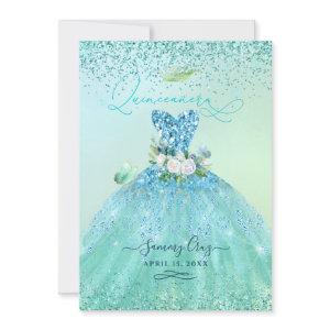 PixDezines Quinceanera Aqua Teal Glitter Gown