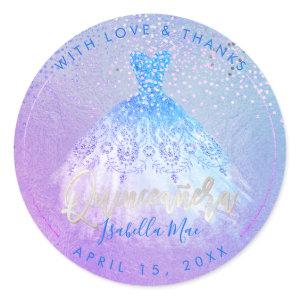 PixDezines Quinceanera Aqua+Violet Gown Classic Round Sticker