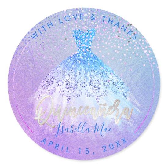 PixDezines Quinceanera Aqua+Violet Gown Classic Round Sticker