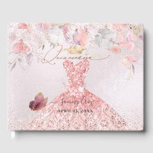 PixDezines Quinceanera Blush Pink Dress Sweetpeas Guest Book