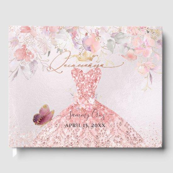 PixDezines Quinceanera Blush Pink Dress Sweetpeas Guest Book