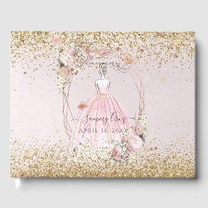 PixDezines Quinceanera Blush Pink Gold H2 Guest Book