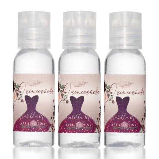 PixDezines Quinceanera Burgundy Glitter Gown Hand Sanitizer
