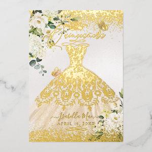 PixDezines Quinceanera Champagne Gold Glitter Gown Foil