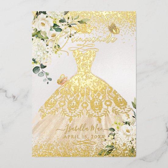 PixDezines Quinceanera Champagne Gold Glitter Gown Foil