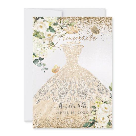 PixDezines Quinceanera Champagne Gold Glitter Gown