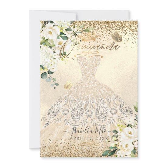 PixDezines Quinceanera Champagne Gold Glitter Gown