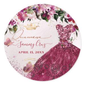PixDezines Quinceanera Cherry Red Glitter Dress Classic Round Sticker