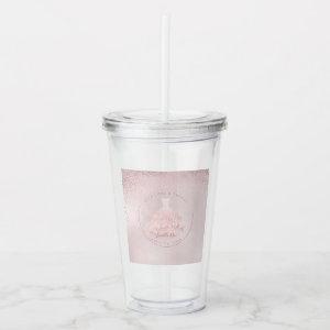 PixDezines Quinceanera Glitter Blush Pink Gown Acrylic Tumbler