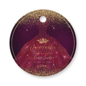 PixDezines Quinceanera Glitter Burgundy Gown Favor Tags
