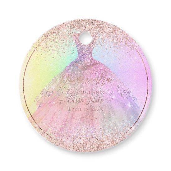 PixDezines Quinceanera Glitter Cotton Candy Gown Favor Tags
