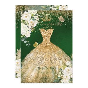 PixDezines Quinceanera Gold Glitter Gown Green
