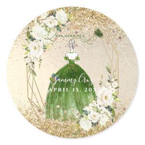 PixDezines Quinceanera H2 Emerald Green Dress Classic Round Sticker
