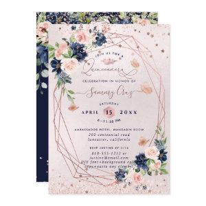 PixDezines Quinceanera H2 Flowers Blush Navy