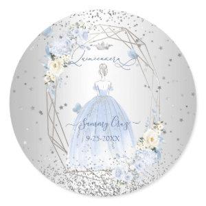 PixDezines Quinceanera H2 Flowers Dusty Blue Roses Classic Round Sticker