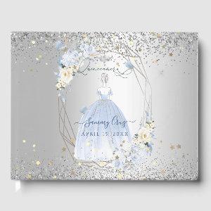 PixDezines Quinceanera H2 Flowers Dusty Blue Roses Guest Book