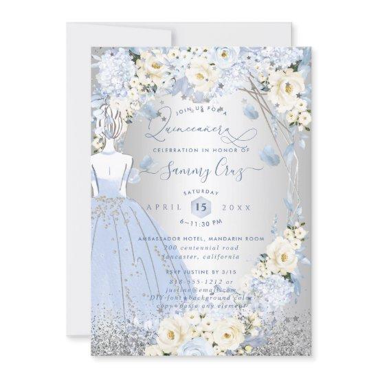 PixDezines Quinceanera H2 Flowers Dusty Blue Roses