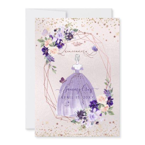 PixDezines Quinceanera Purple Rose Gold Flowers  I