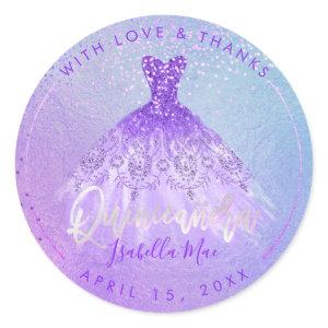 PixDezines Quinceanera Purple+Violet Gown Classic Round Sticker