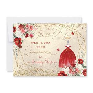 PixDezines Quinceanera Red Gown Save the Date
