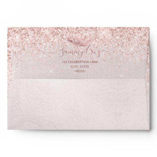 PixDezines Quinceanera Rose Gold Glitter Dress Envelope