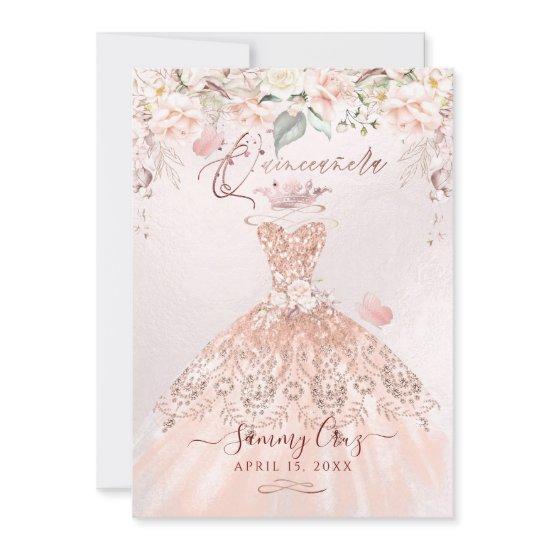 PixDezines Quinceanera Rose Gold Glitter Gown
