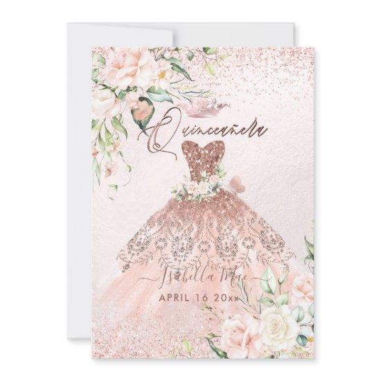 PixDezines Quinceanera Rose Gold Glitter Gown