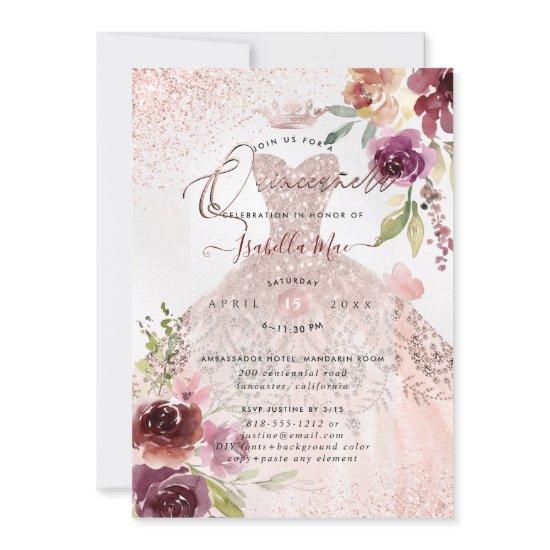 PixDezines Quinceanera Rose Gold Glitter Gown