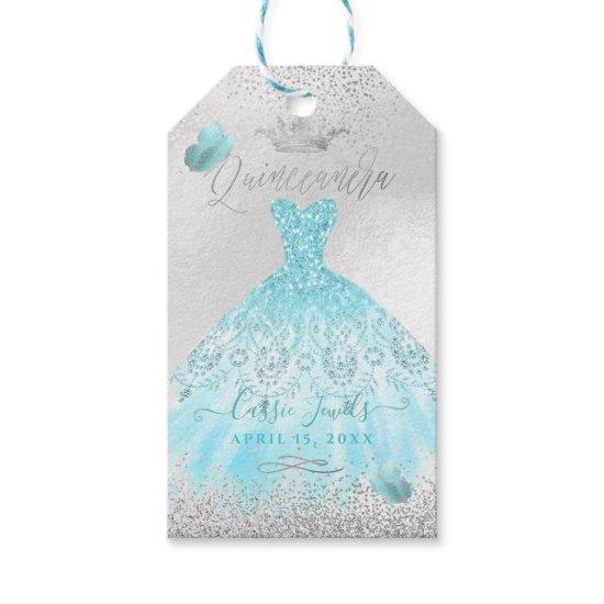 PixDezines Quinceanera Sparkle Blue Ombre Gown Gift Tags