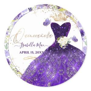 PixDezines Quinceanera Violet Purple Glitter Gown  Classic Round Sticker