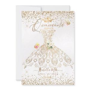 PixDezines Quinceanera White Gold Glitter Gown