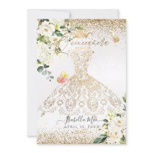 PixDezines Quinceanera White Gold Glitter Gown