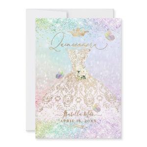 PixDezines Quinceanera White Gold Gown Butterflies
