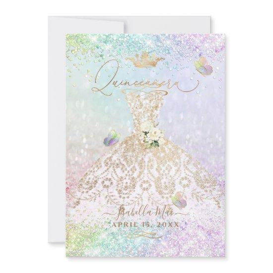 PixDezines Quinceanera White Gold Gown Butterflies
