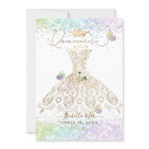 PixDezines Quinceanera White Gold Gown Butterflies