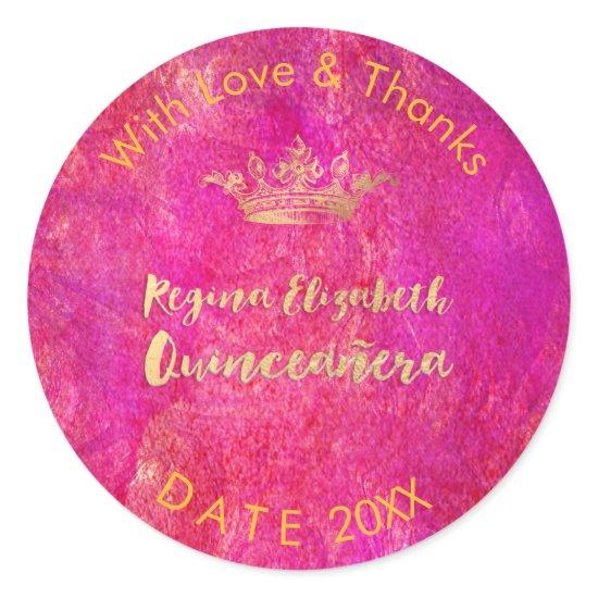 PixDezines Sweet 15/Gold Crown/DIY Thank You Classic Round Sticker