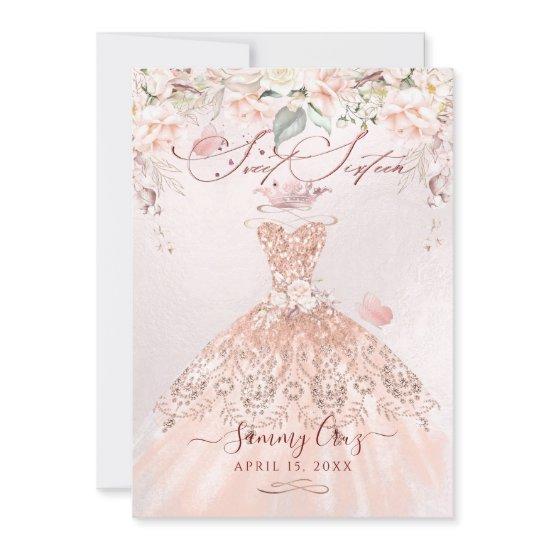 PixDezines Sweet Sixteen Rose Gold Glitter Gown